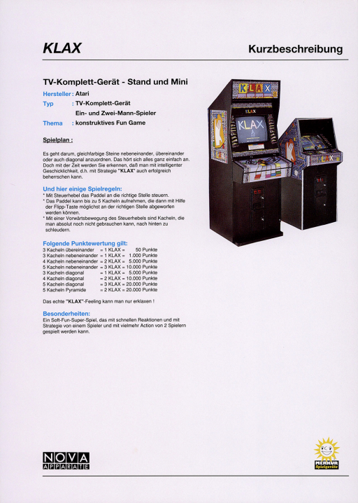 Klax (Germany, version 2) Arcade Game Cover